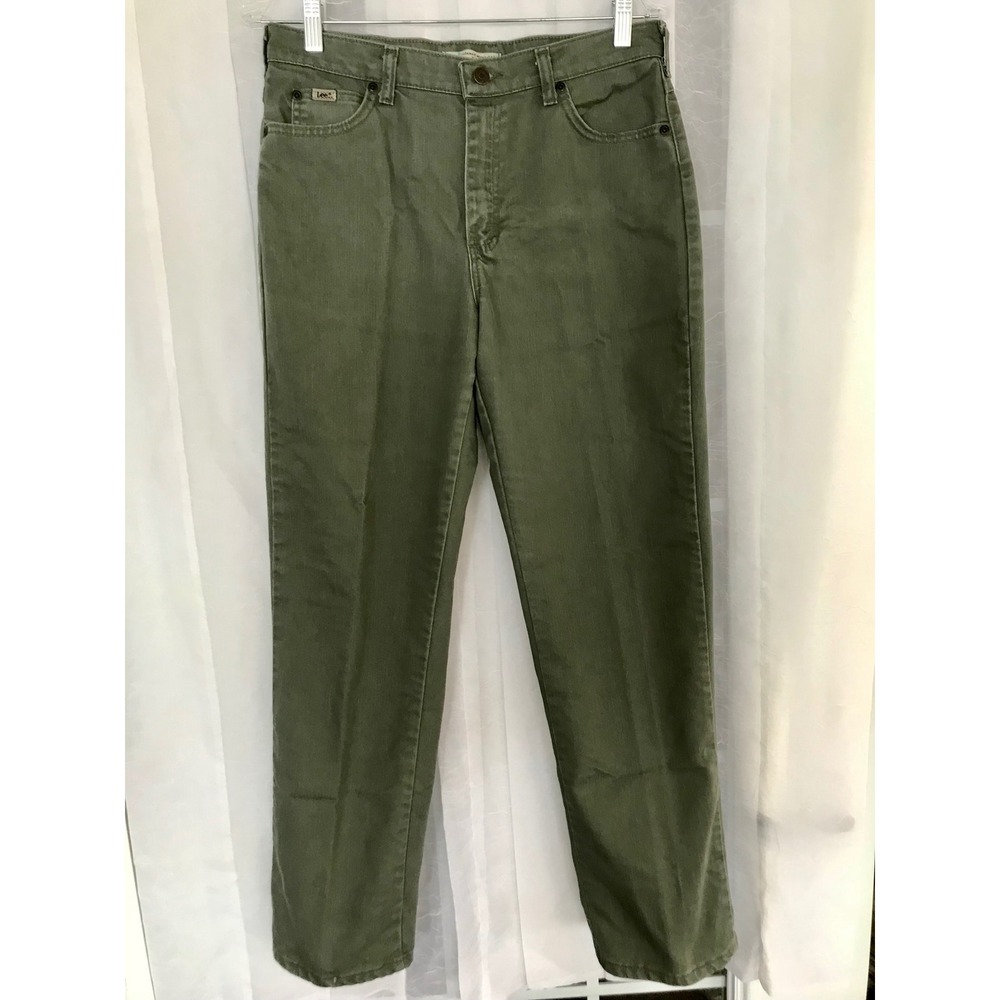 Lee Womens Relaxed Straight Leg Pants Olive Green At The Waist Size 8M